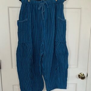 Free People Teal Striped Wide Leg Pants